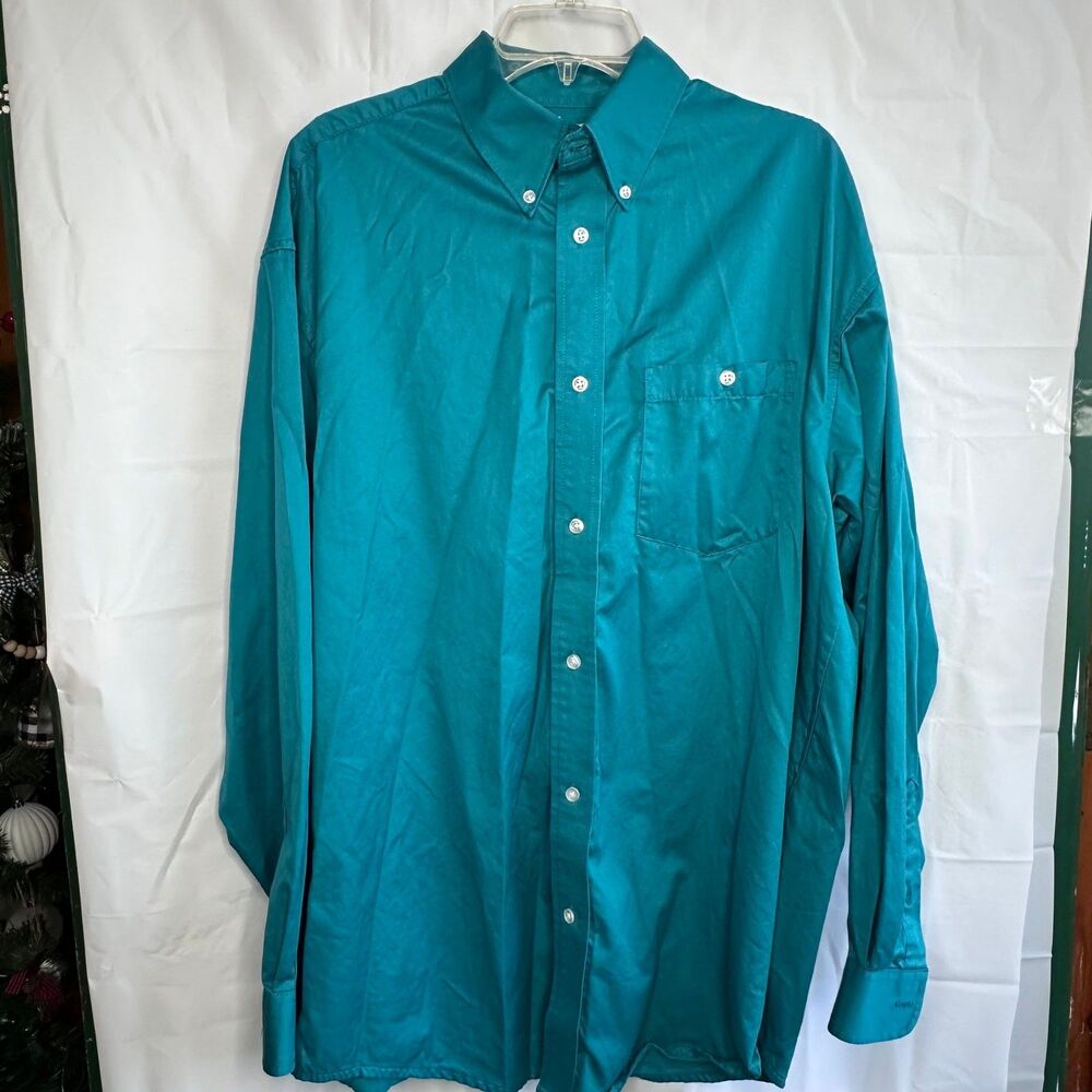 Wrangler Deep Lake Teal 20X Shirt 100% Cotton Long sleeve button down Size Large